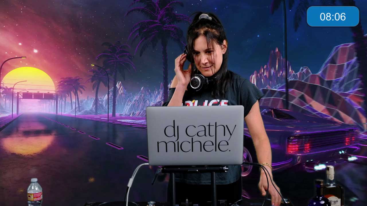 Virtual set for DJ used in virtual live stream production.